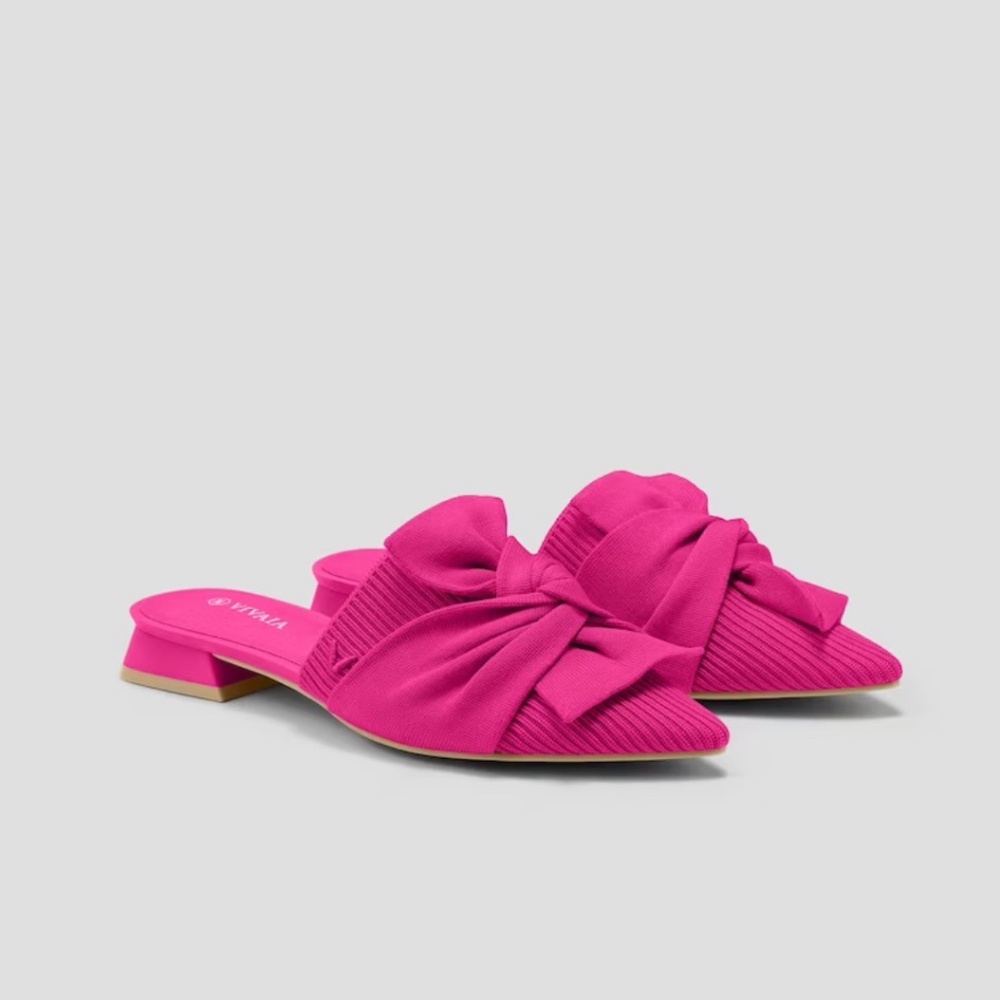 Vivaia Yaffa Stretch Knit Bow Mules Pitaya Pink , Sandals, Flats Size 39 (US 8)